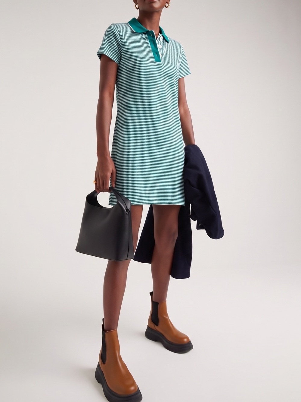 Marie Claire Green & White Striped Knit Polo Dress - S